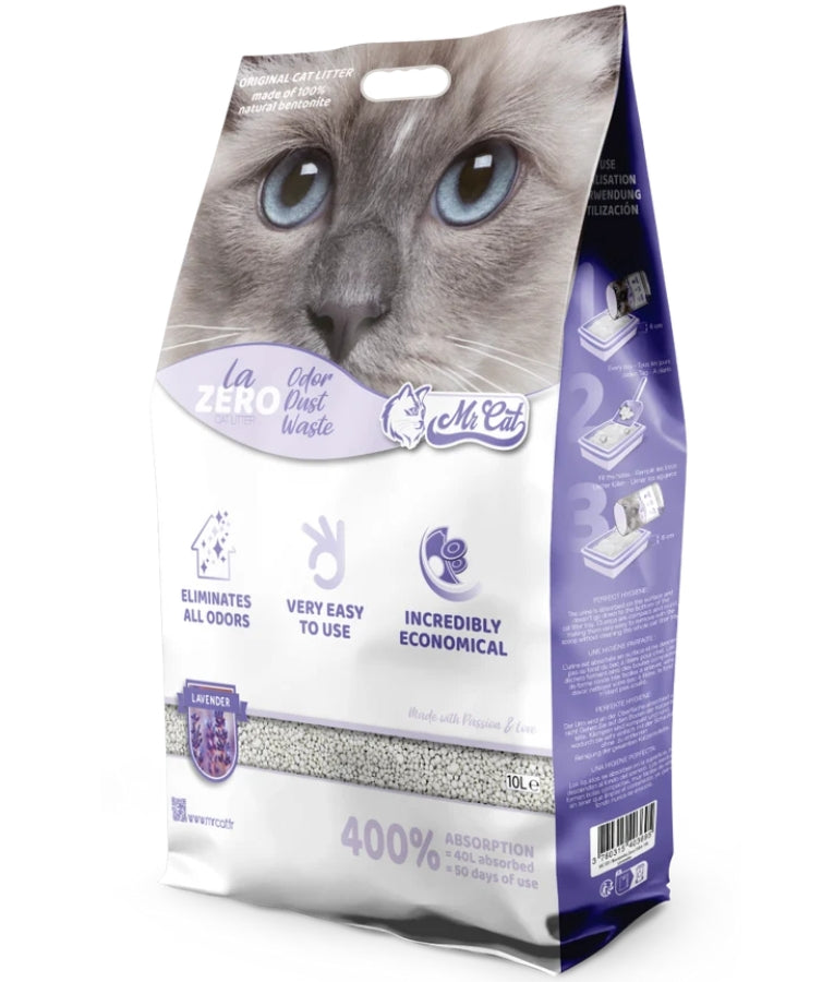Mr. Cat - La Zero, Lavender Cat Litter, Clumping Bentonite With 400% Absorption, For Cats - 10L (8 kg)
