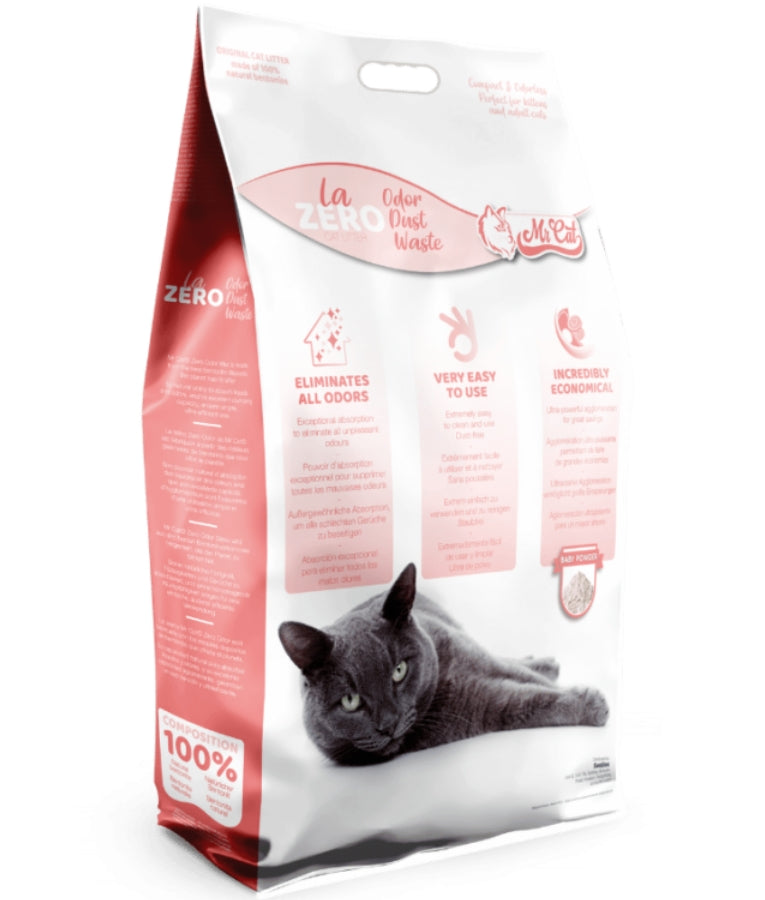 Mr. Cat - La Zero Cat Litter, Clumping Bentonite, Baby Powder Scented With 400% Absorption, For Cats - 10L (8 kg)