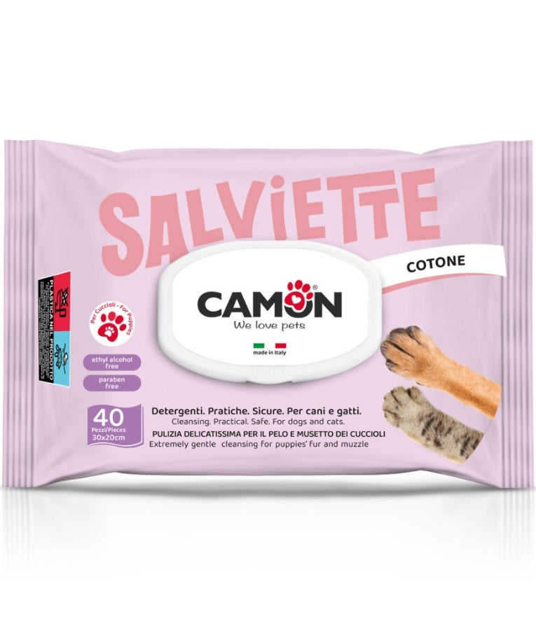 Camon - Salviette Cleansing Puppy & Kitten Wipes - Cotton Scent Wipes - 40 Sheets
