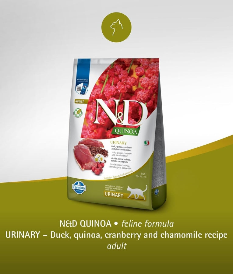 Farmina - N&D Quinoa Urinary Duck, Cranberry & Chamomile, Grain-Free, Adult Dry Cat Food - 1.5kg