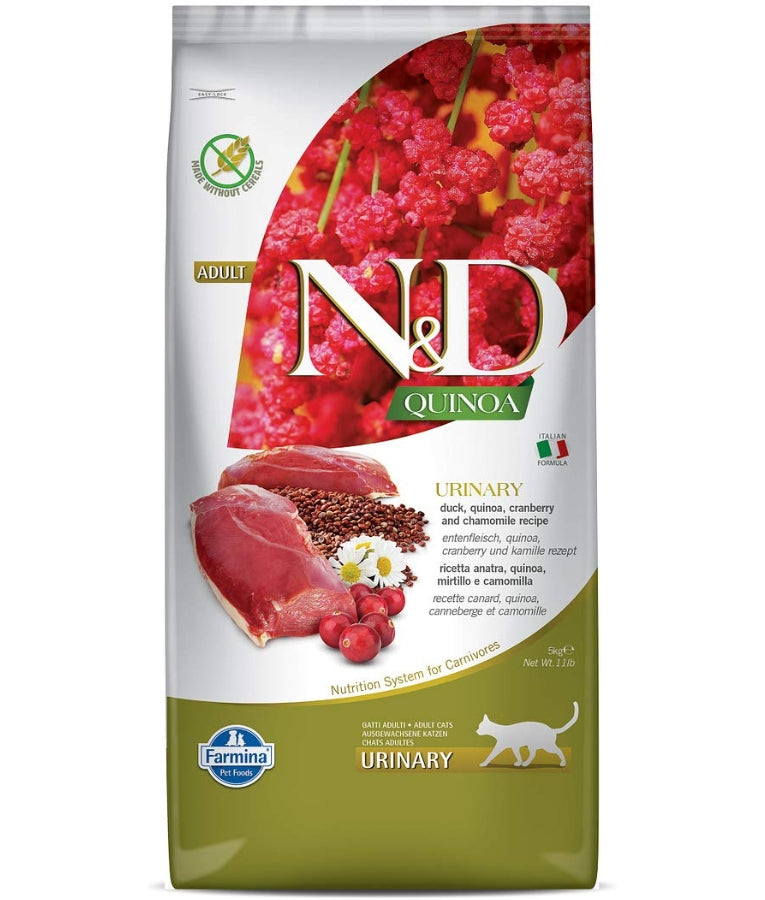 Farmina - N&D Quinoa Urinary Duck, Cranberry & Chamomile, Grain-Free, Adult Dry Cat Food - 1.5kg