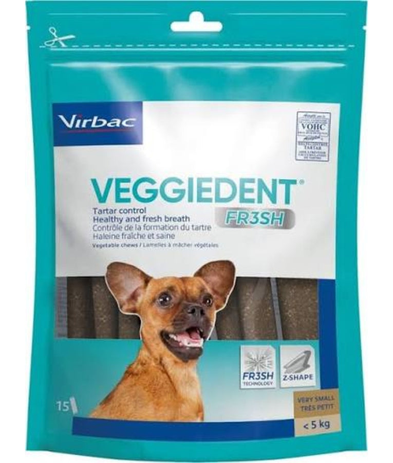 Virbac - Veggiedent FRESH Dental Chews, Plant-Based Formula, Dental & Digestive Support  XS - S - M