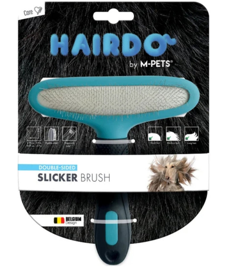 M-Pets - HAIRDO Double-Sided Slicker Brush, Two-Sided, For Short & Long Coats, For Dogs & Cats - 15 x 17 cm