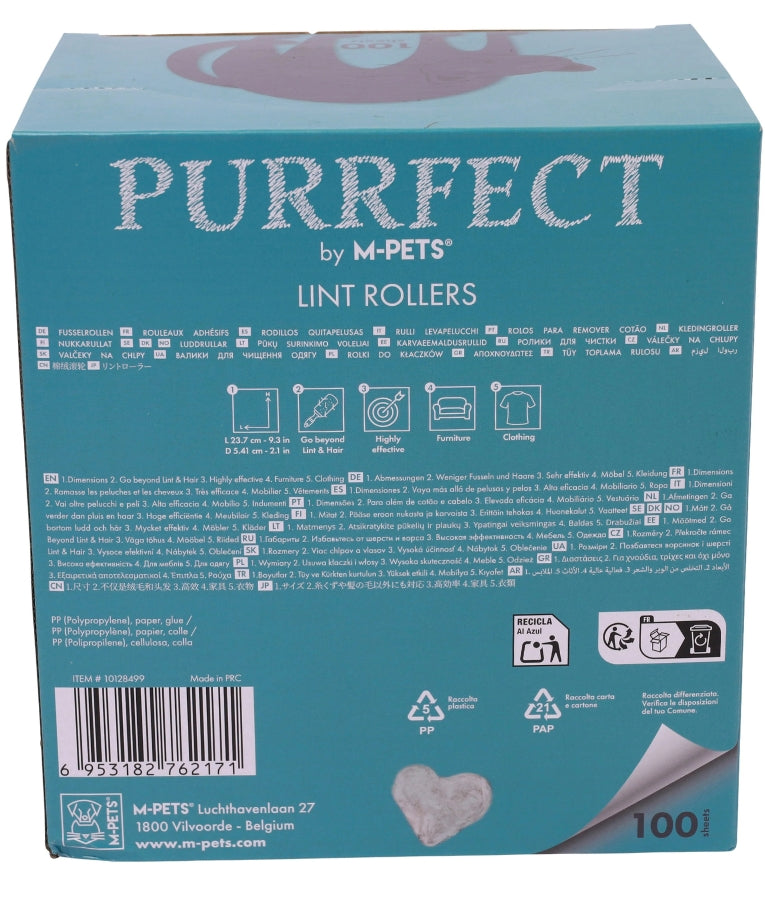 M-Pets - Purrfect Lint Roller, Removes Pet Hair From Furniture & Clothing, For Dogs & Cats - 100 Sheets Each