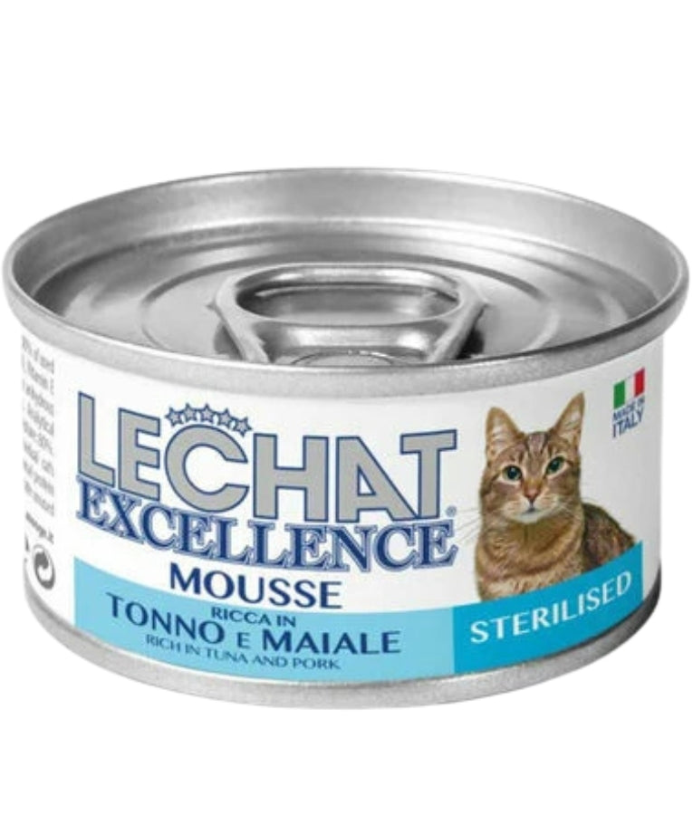 LeChat Excellence - Mousse Rich in Tuna and Pork, Grain-Free, Sterilised, Adult, Wet Cat Food - 85g