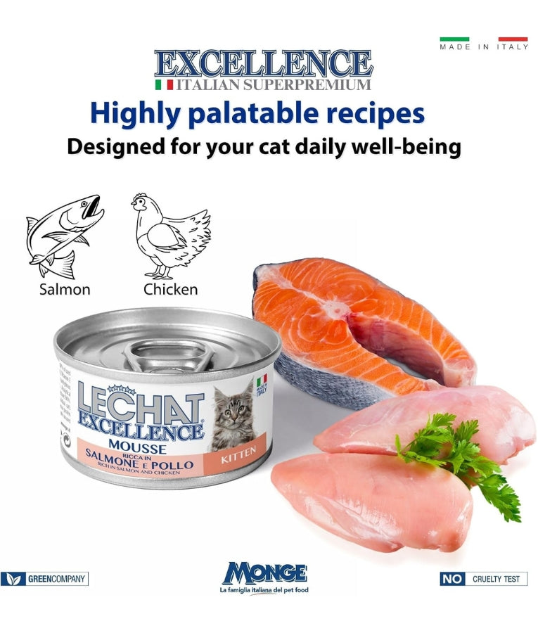 LeChat Excellence - Mousse Rich in Salmon and Chicken, Grain-Free, Kitten Wet Food - 85g