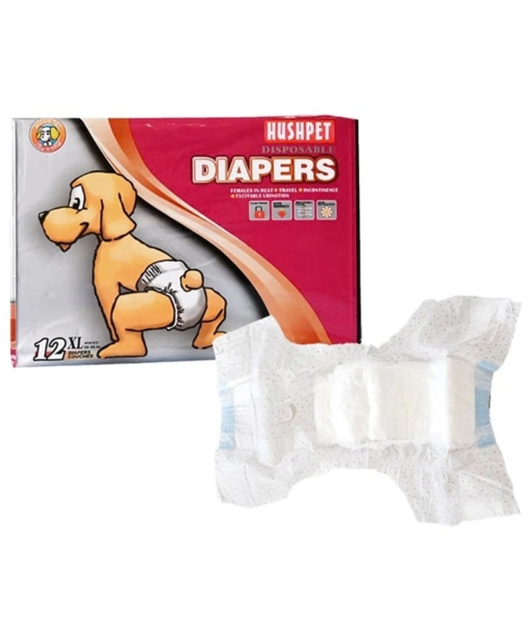 Hushpet - Disposable Diapers, Super Absorbent, Leak-Proof & Breathable Design, For Female Dogs - XL - Pack Of 12