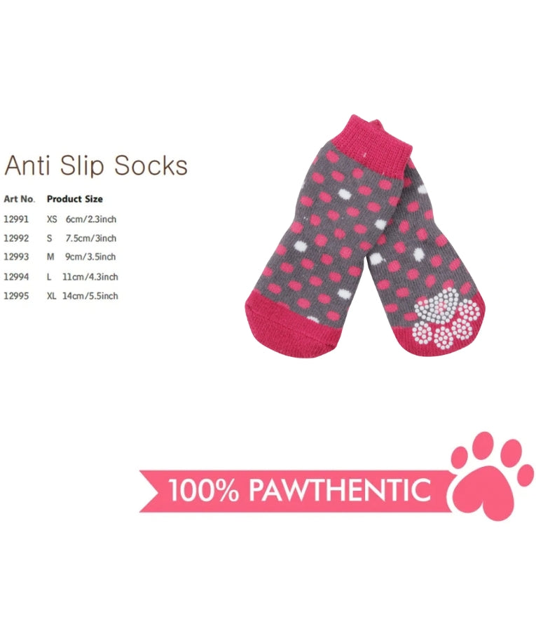 Pawise - Dotted Socks, Anti-Slip Cotton Design With Elastic Band, For Dogs - XS-S-M-L-XL (4 Socks)