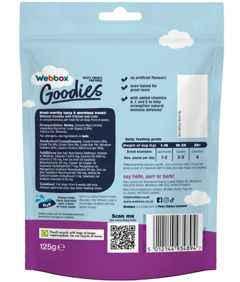 Webbox - Goodies Baked Treats With Chicken & Liver, Wheat-Free, Immune Health, All Life Stages, For Dogs - 125g