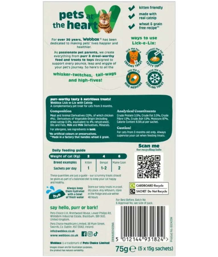 Webbox - Lick-e-Lix With Catnip, Grain-Free, All Life Stages, For Cats - 5 x 15g (75g)