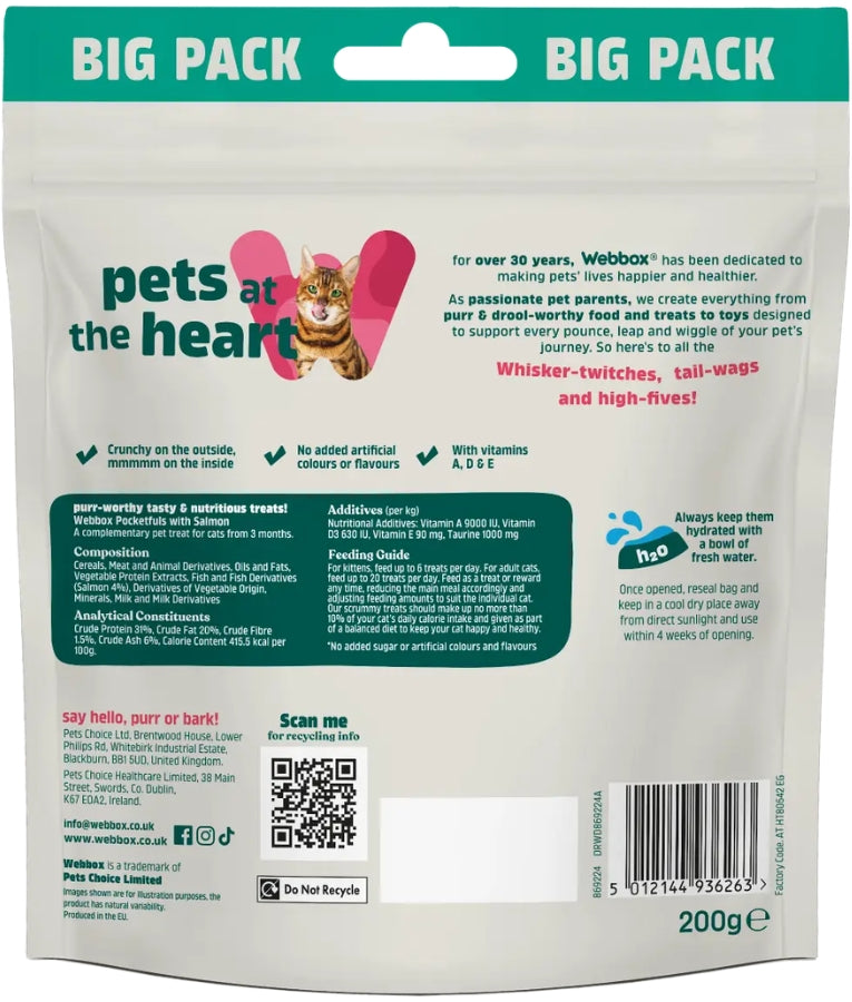 Webbox - Pocketfuls With Salmon, Crunchy Filled Treats, All Life Stages, For Cats - 60g - 200g