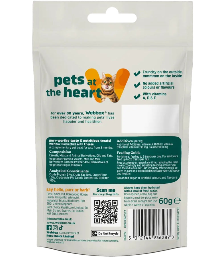 Webbox - Pocketfuls With Cheese, Crunchy Filled Treats, All Life Stages, For Cats - 60g - 200g