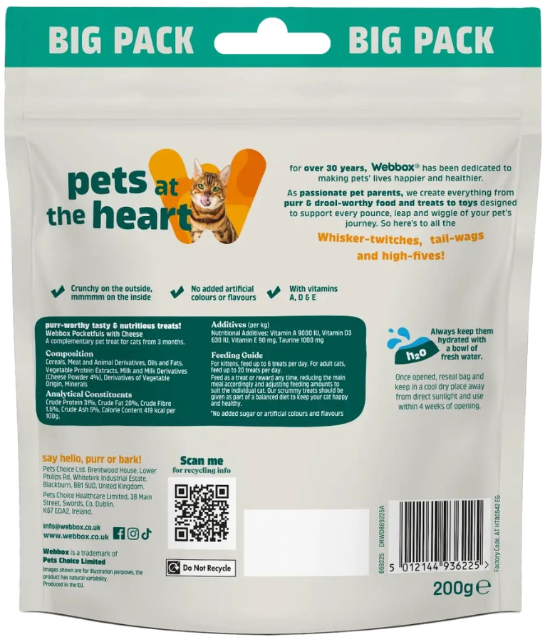 Webbox - Pocketfuls With Cheese, Crunchy Filled Treats, All Life Stages, For Cats - 60g - 200g