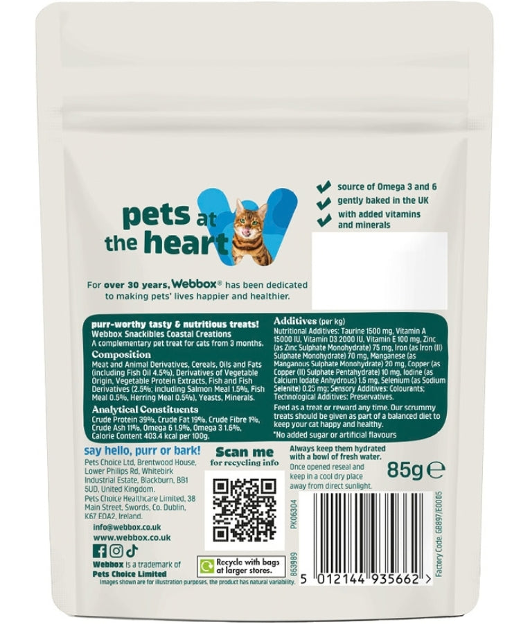 Webbox - Snackibles Coastal Creations, Crunchy Baked Treats With Fish Oil & Salmon, All Life Stages, For Cats - 85g