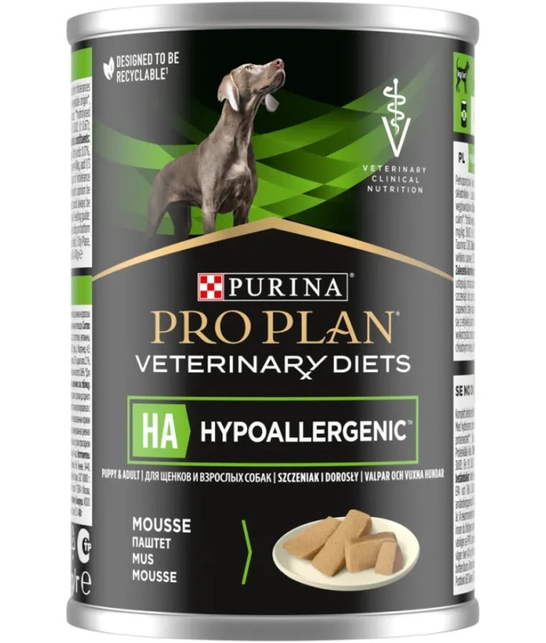 Purina - Pro Plan, Veterinary Diets, HA Hypoallergenic Mousse With Hydrolysed Soya Protein, All Life Stages, Wet Dog Food - 400g