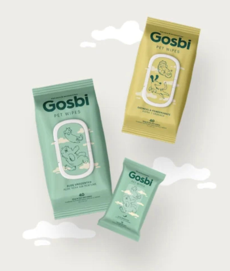 Gosbi - Wellsbi, Pet Wipes With Oatmeal & Pomegranate, Vegan Plant-Based Formula, For Dogs & Cats - 40 Wipes