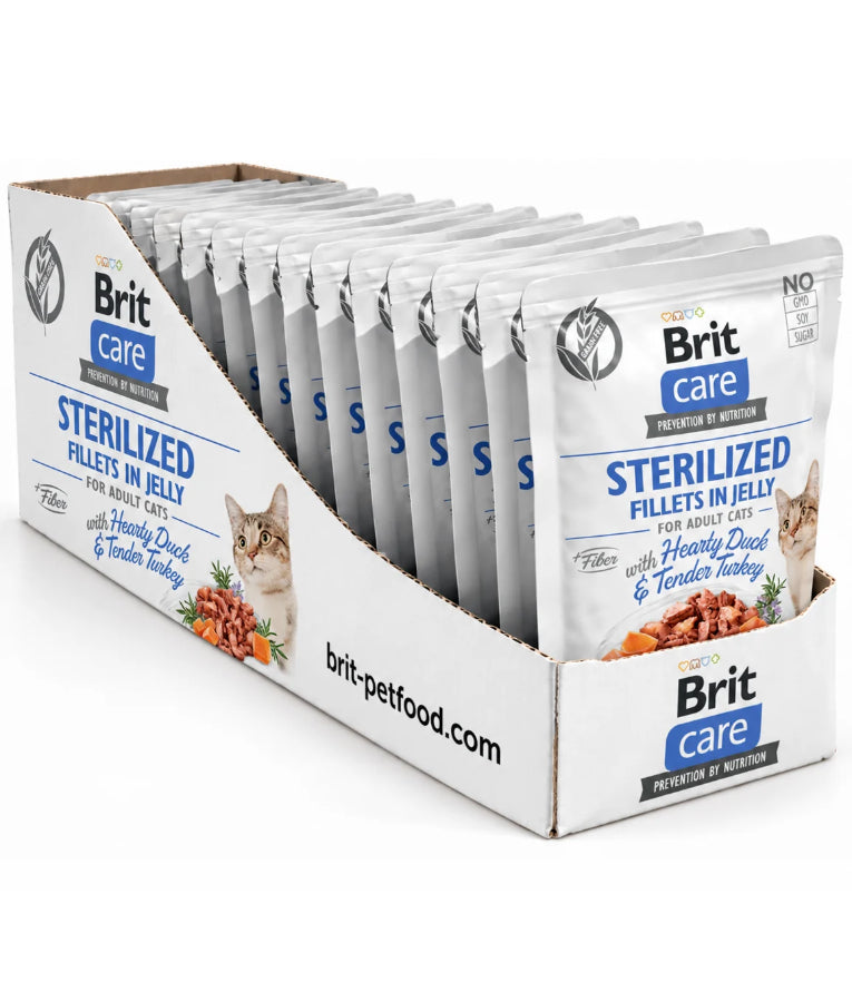Brit Care - Hearty Duck & Tender Turkey Fillets in Jelly, Sterilised, Adult Wet Cat Food - 85g