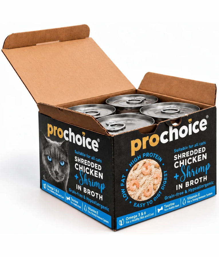 Prochoice – Shredded Grain-Free Wet Cat Food with Fresh Chicken & Shrimp in Broth – 70g