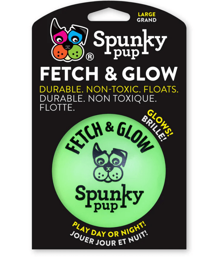 Spunky Pup - Fetch & Glow Ball, Glow In The Dark Floating Fetch Toy, Durable Non Toxic Design - Large