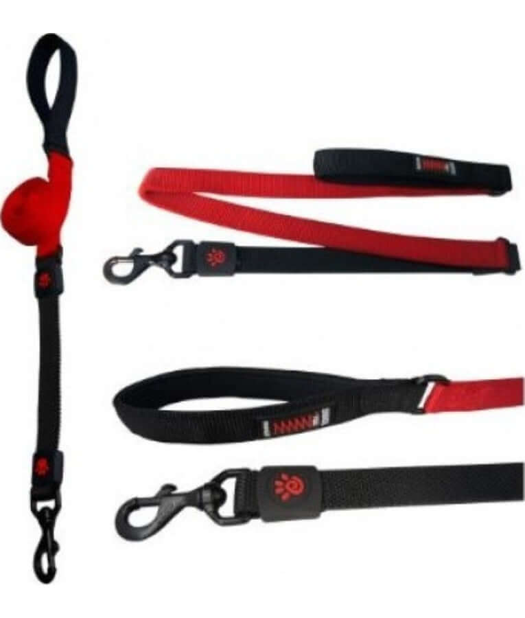 Doco - Bungee Shock Absorbing Nylon Leash, Neoprene Handle, For Dogs - Red - 120cm (Large)