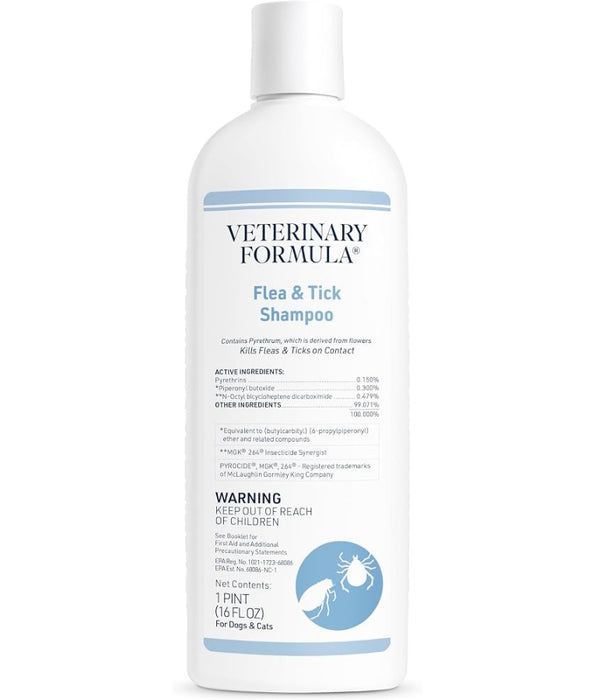 Synergy Labs - Veterinary Formula, Clinical Care, Flea & Tick Shampoo With Pyrethrum, Citrus Scent, For Dogs & Cats - 473 ml