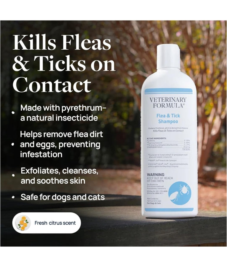 Synergy Labs - Veterinary Formula, Clinical Care, Flea & Tick Shampoo With Pyrethrum, Citrus Scent, For Dogs & Cats - 473 ml
