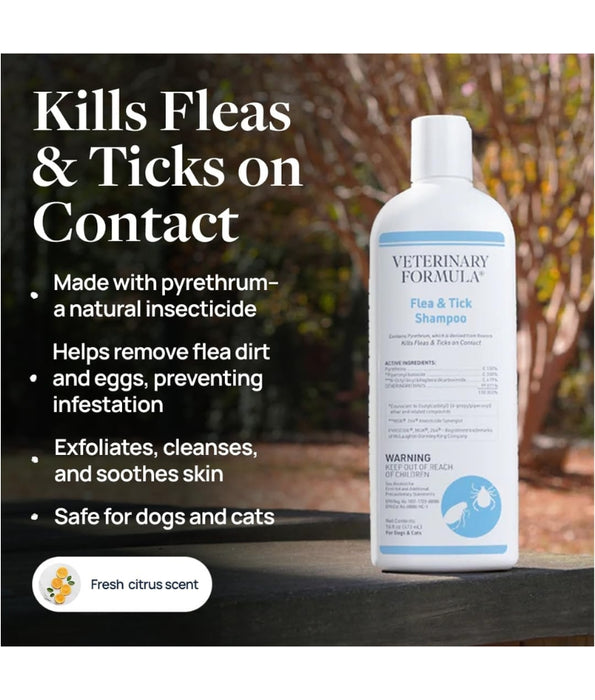 Synergy Labs - Veterinary Formula, Clinical Care, Flea & Tick Shampoo With Pyrethrum, Citrus Scent, For Dogs & Cats - 473 ml