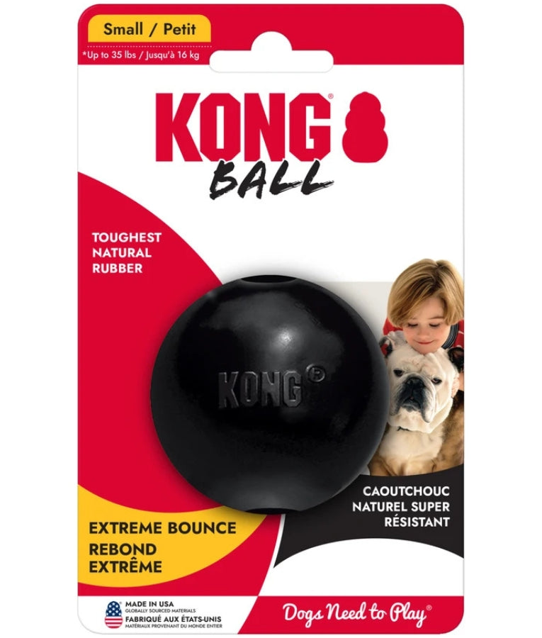 Kong - Extreme Ball, Puncture-Resistant Black Natural Rubber, For Dogs - S-L (6.4-8.9cm)