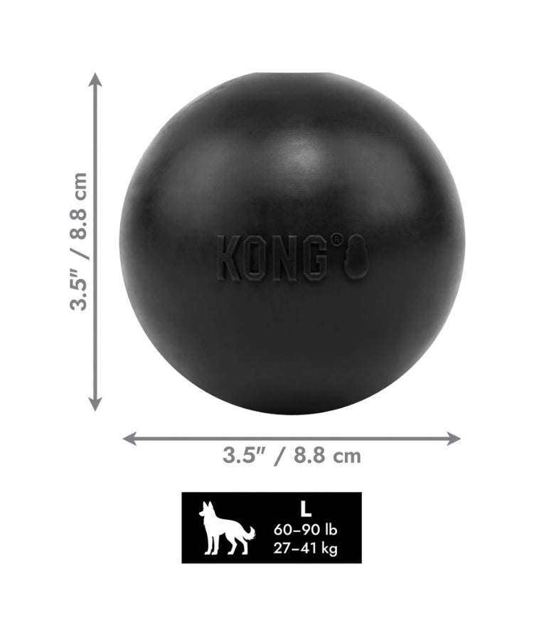 Kong - Extreme Ball, Puncture-Resistant Black Natural Rubber, For Dogs - S-L (6.4-8.9cm)
