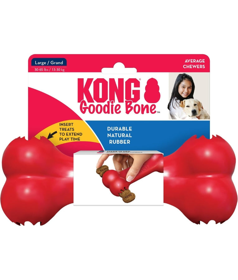 Kong - Goodie Bone, Durable Natural Red Rubber With Goodie Grippers, For Dogs - S-L (13.3-21.6cm)