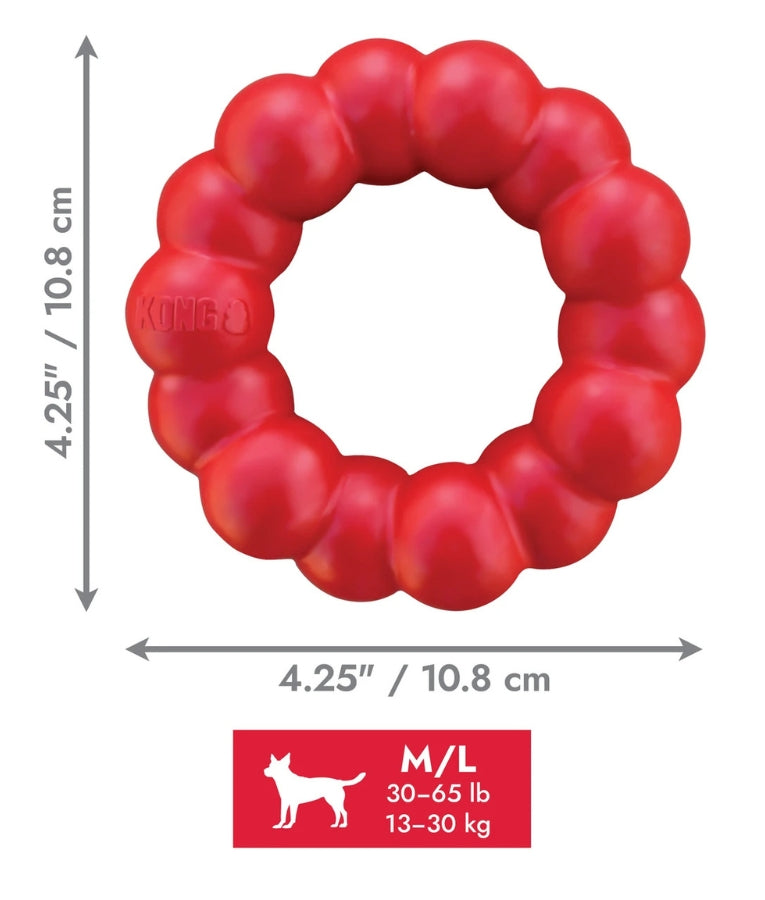 Kong - Ring, Durable Natural Red Rubber, For Dogs - S-M-L-XL