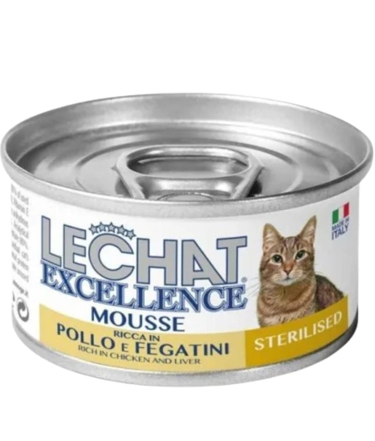 LeChat Excellence - Mousse Rich in Chicken & Liver, Grain-Free, Sterilised, Adult Wet Cat Food - 85g