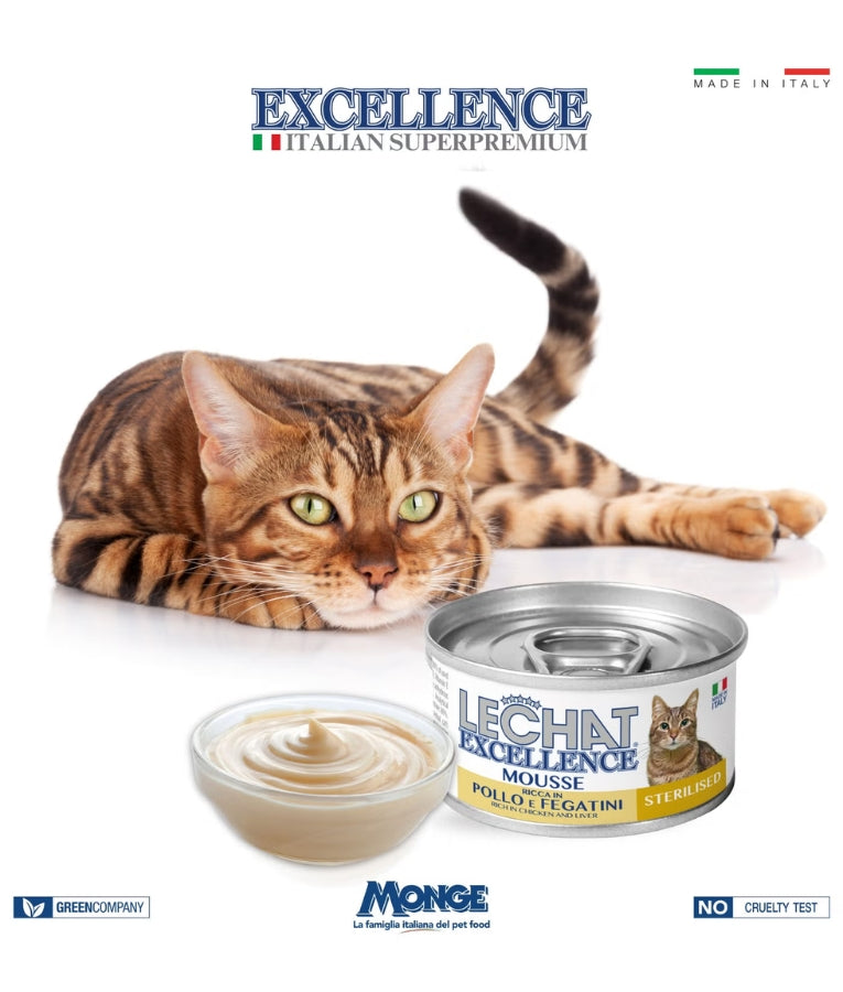 LeChat Excellence - Mousse Rich in Chicken & Liver, Grain-Free, Sterilised, Adult Wet Cat Food - 85g