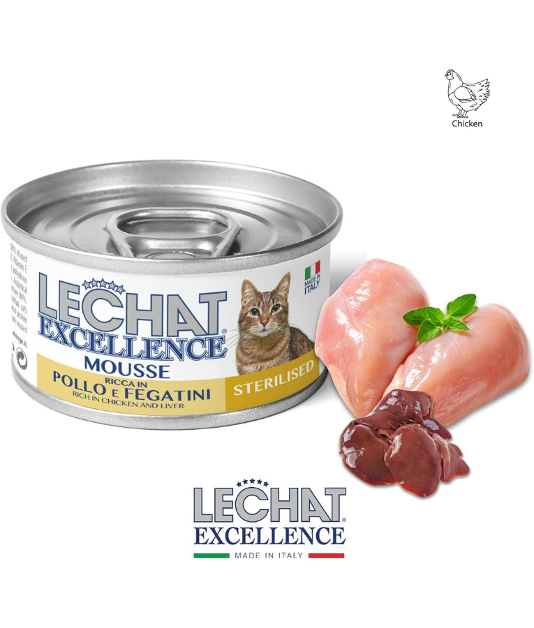 LeChat Excellence - Mousse Rich in Chicken & Liver, Grain-Free, Sterilised, Adult Wet Cat Food - 85g