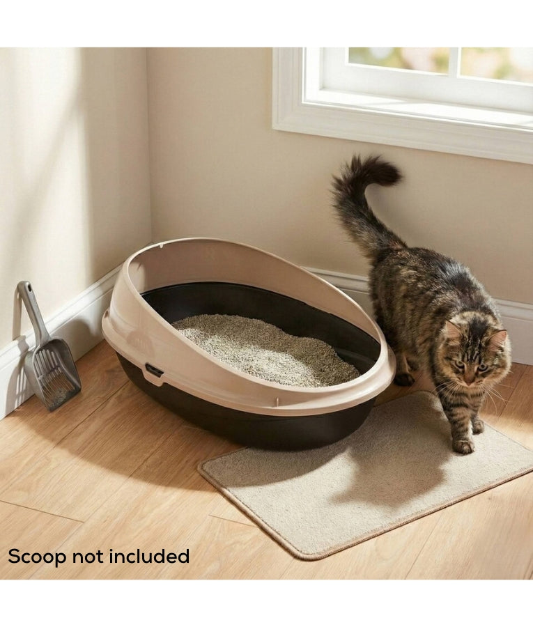 Bergamo - Pin Up Cat Litter Box, High-Rim Open Tray in Mocaccino, For Cats - 59 × 39.5 × 24 cm