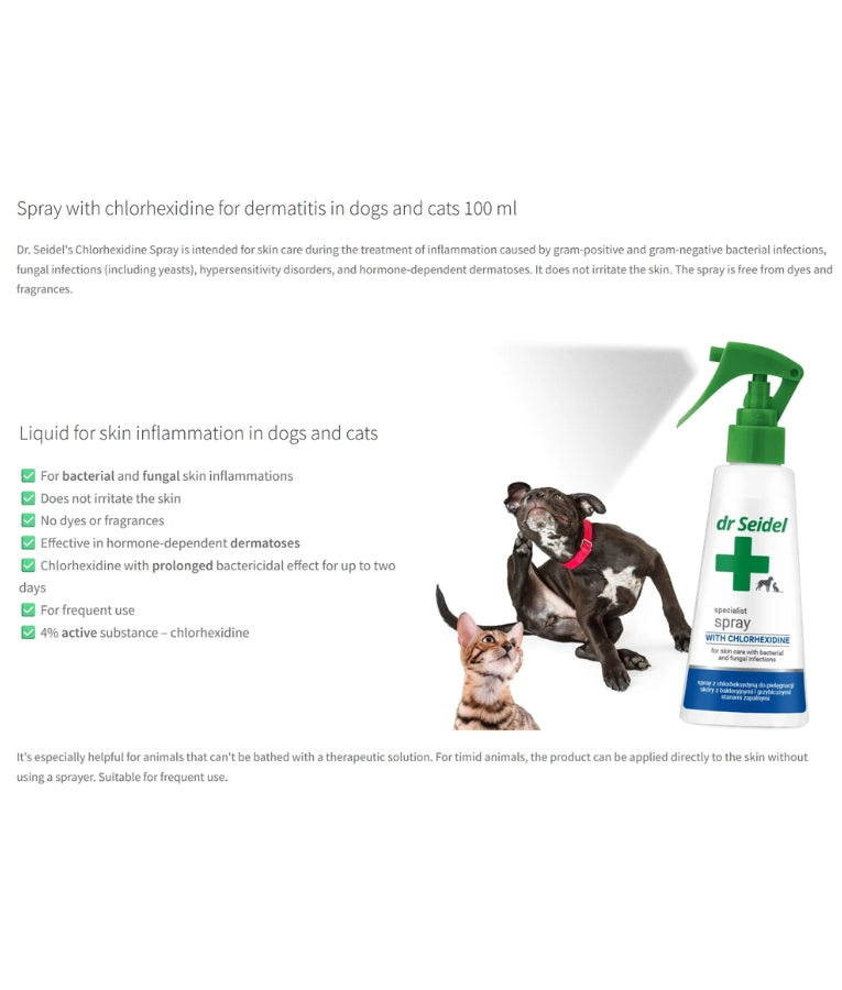 Dr. Seidel - Specialist Derma Spray With Chlorhexidine, Antibacterial & Antifungal Skin Care Spray, For Dogs & Cats - 500 ml