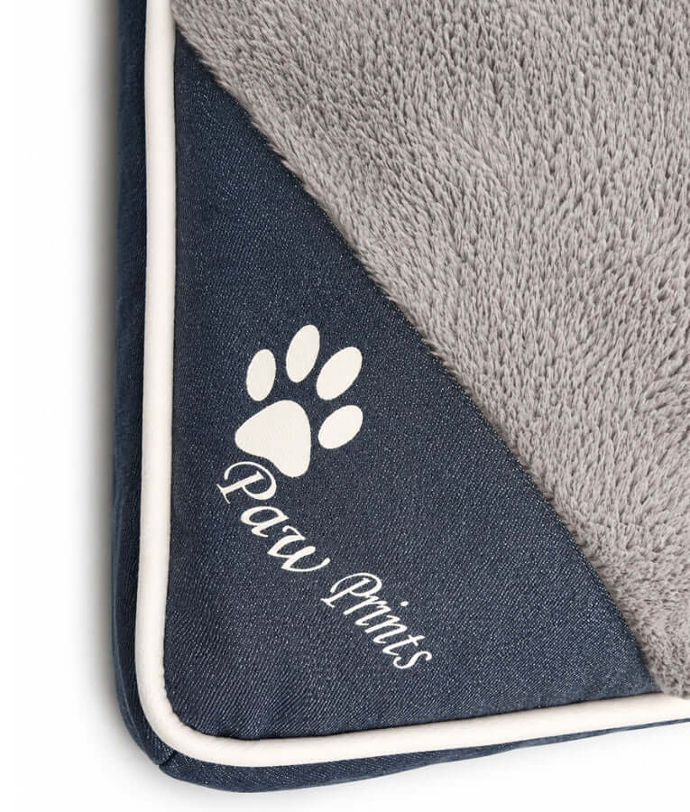 King Queen - Pet Cushion Bed, Removable Washable Cover, Grey & Navy - 65 × 50 × 15 cm