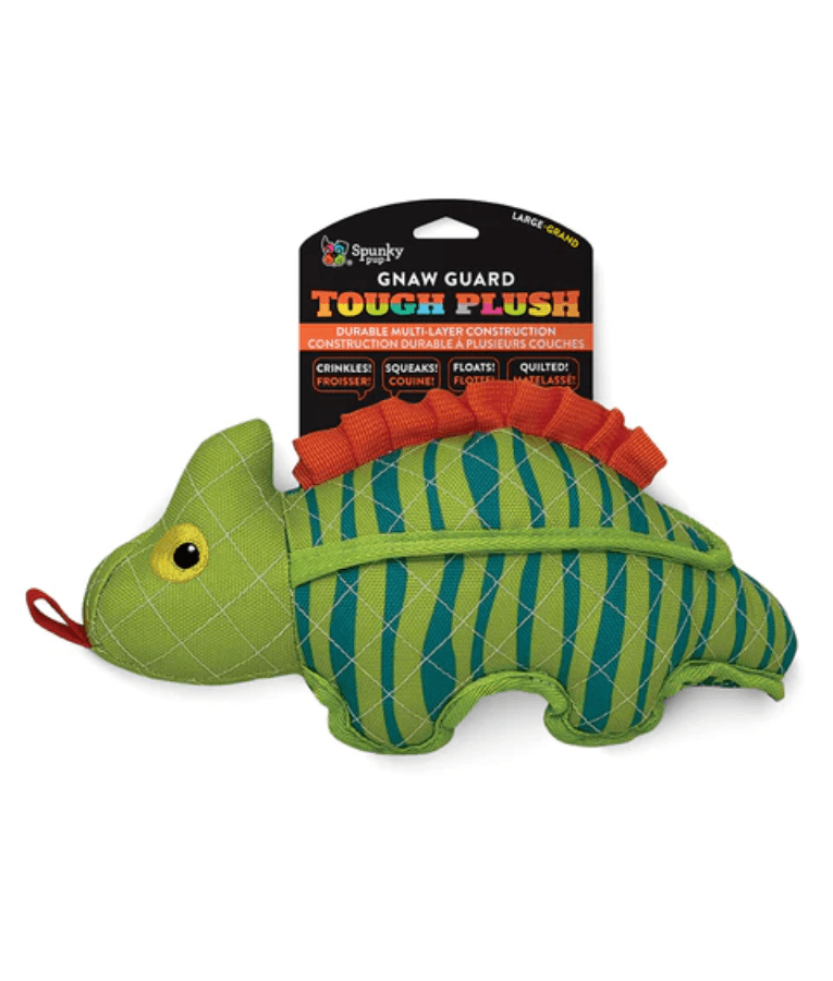 Spunky Pup - Neon Tough Plush Lizard, Multi-Layer Durable Fabric - Squeaky Crinkle Floating Dog Toy - Small