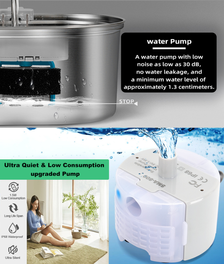 SMA-800 Water Pump - Submersible USB, DIY Replacement for Pet Water Fountains - DC 5V/1A, 160L/H