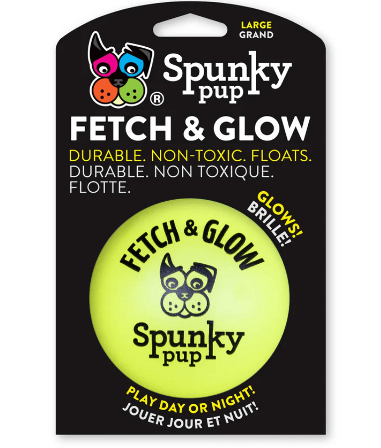 Spunky Pup - Fetch & Glow Ball, Glow In The Dark Floating Fetch Toy, Durable Non Toxic Design - Large