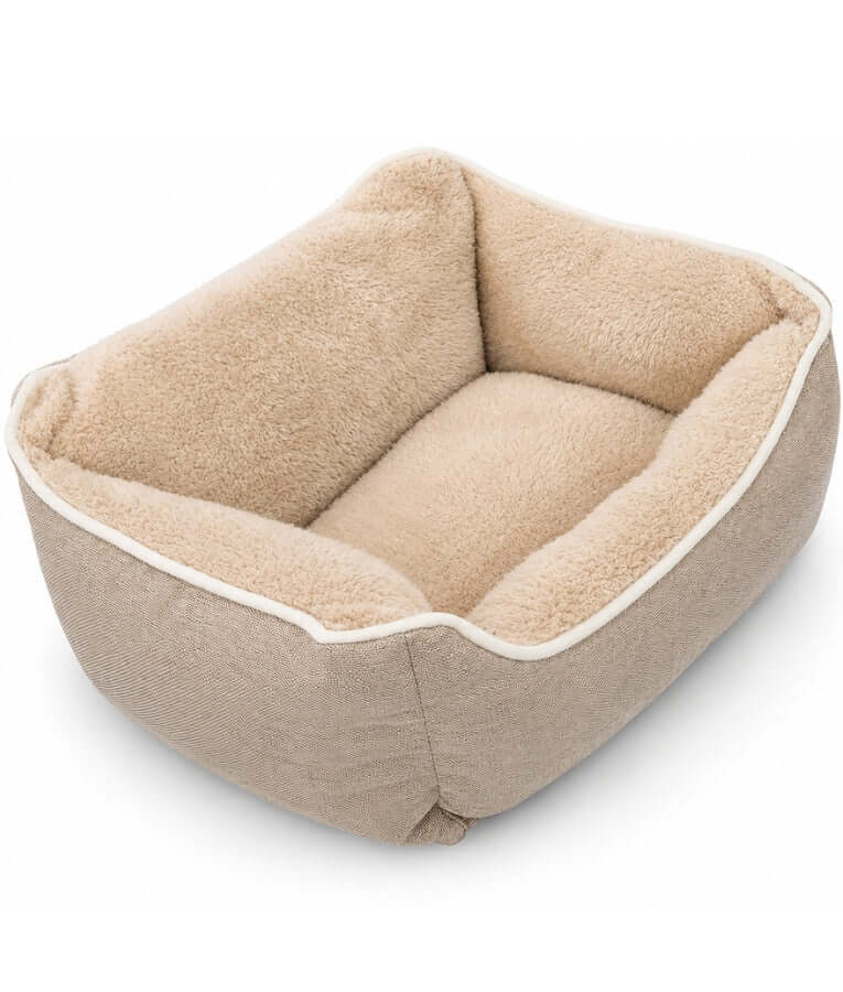 King Queen - Plush Pet Bed, Raised Bolster Sides, Soft Faux Fur Comfort, Small Size - 45 x 35 x 18 cm