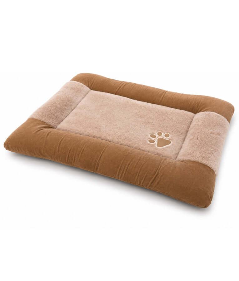 King Queen - Rectangle Dog Bed, Soft Fur, Brown & Beige - M, L