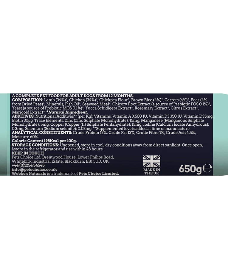 Webbox Naturals Lamb And Chicken 650g