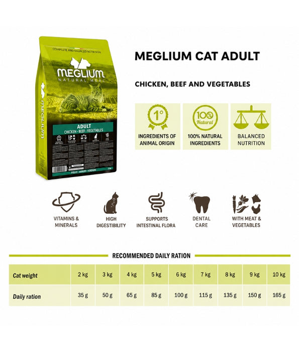 Meglium - Natural Meal With Chicken, Beef & Vegetables, Complete Balanced Nutrition, Adult, Dry Cat Food - 1.5kg