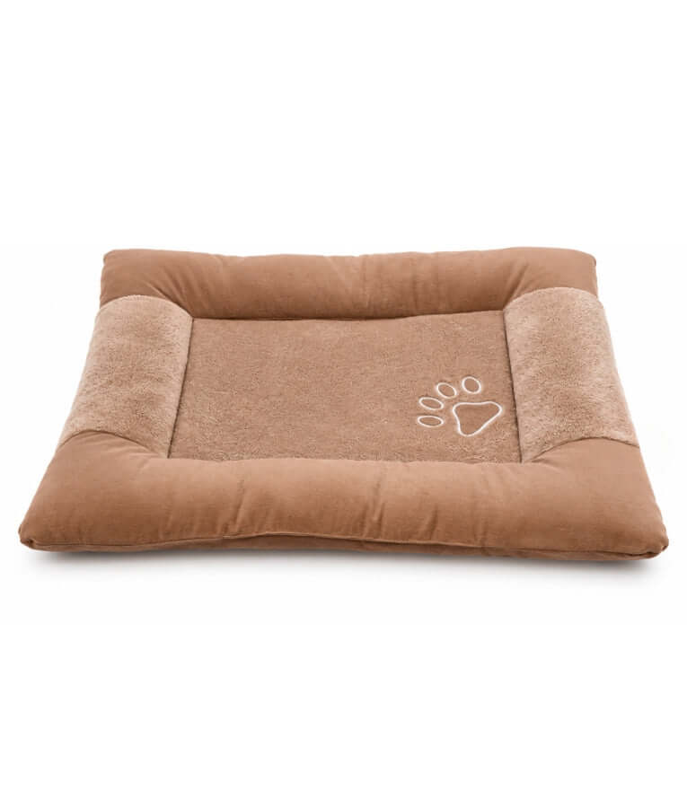 King Queen - Rectangle Dog Bed, Soft Fur, Brown & Beige - M, L