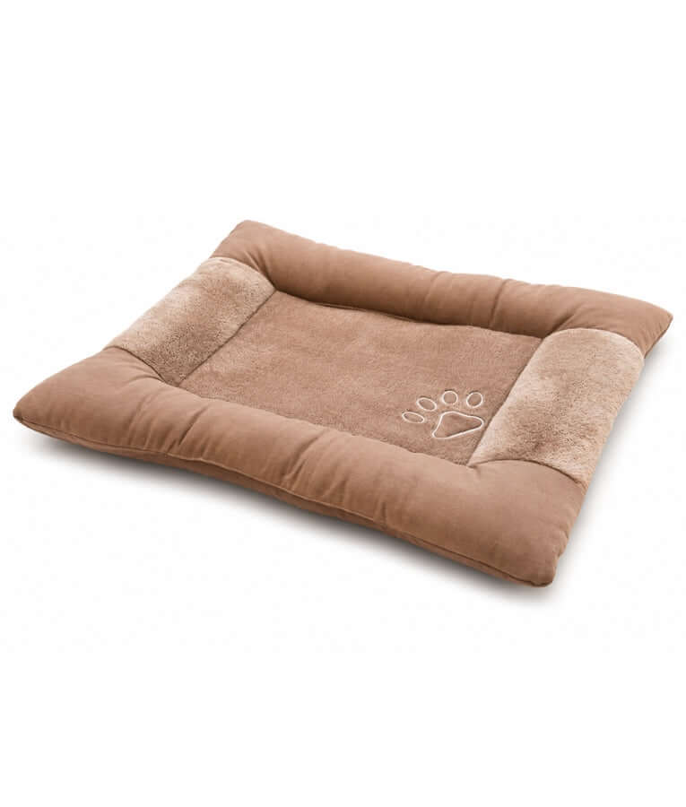 King Queen - Rectangle Dog Bed, Soft Fur, Brown & Beige - M, L