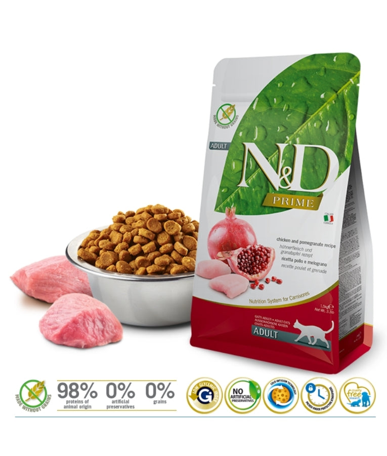 Farmina - N&D Prime Chicken & Pomegranate, Grain-Free Adult Dry Cat Food - 1.5 kg