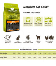 Meglium Natural Meal for Cats, Chicken and Turkey, high quality cat food, balanced nutrition, ingredients overview and feeding guide.