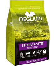 Meglium Natural Meal Beef Dry Cat Food 1.5kg for weight management cat food, complete nutrition for sterilized adult cats.