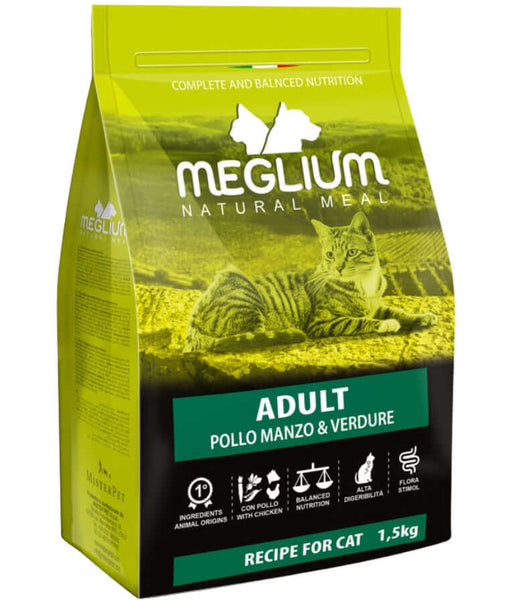 Meglium Natural Meal Adult Chicken, Beef & Vegetables Dry Cat Food 1.5kg - Balanced nutrition cat food